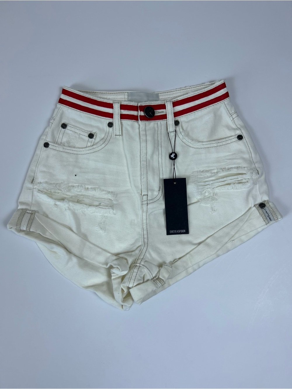 OneTeaspoon Bandits High Waist Denim Shorts White Beauty Distressed NWT Size 23